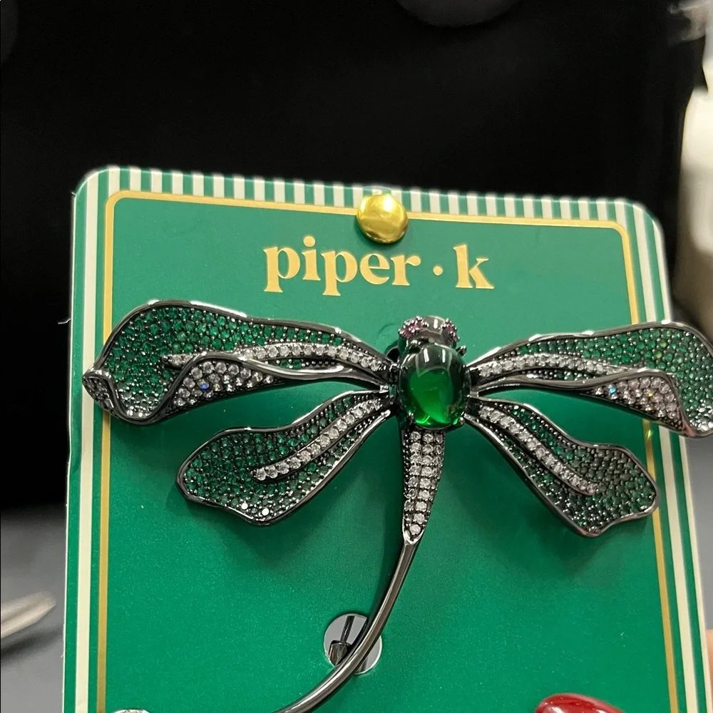New Piper Green and Gun Metal Silver Dragonfly Brooch - Picture 4 of 7